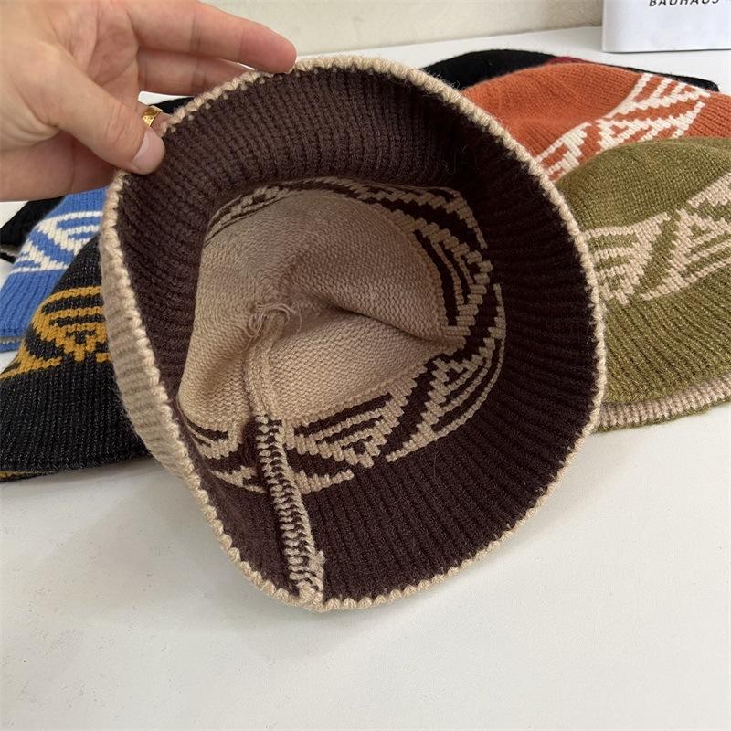 Fashion Commuter Milliner Autumn and Winter New Wool Knitted Bucket Hat Basin Hat Warm Bucket Hat