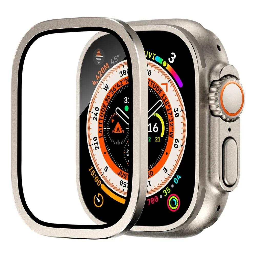 Защитное стекло для ремешка Apple Watch ultra 49 мм Закаленное стекло Анти-царапина Антиблик HD Полная пленка Металлический бампер iWatch Ultra 49 мм