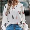Women's Fashion Spring Fall Casual Leaf Print Long Sleeve V-Neck Blouses & Shirts