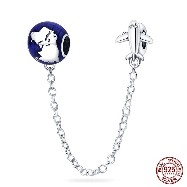 Подходит для модных оригинальных браслетов 925 пробы, серебро 925 пробы, серебро, синий, астронавт, самолет, подвески для путешествий, бусины, подвески для женщин, модные ювелирные изделия своими руками