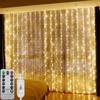 LED Curtain String Lights Christmas Garland Decor Fairy Light 8 Modes USB Remote Control Wedding Holiday Party for Bedroom Home