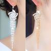 Women Rhinestone Alloy Flower Long Tassel Drop Hook Dangle Party Linear Earrings