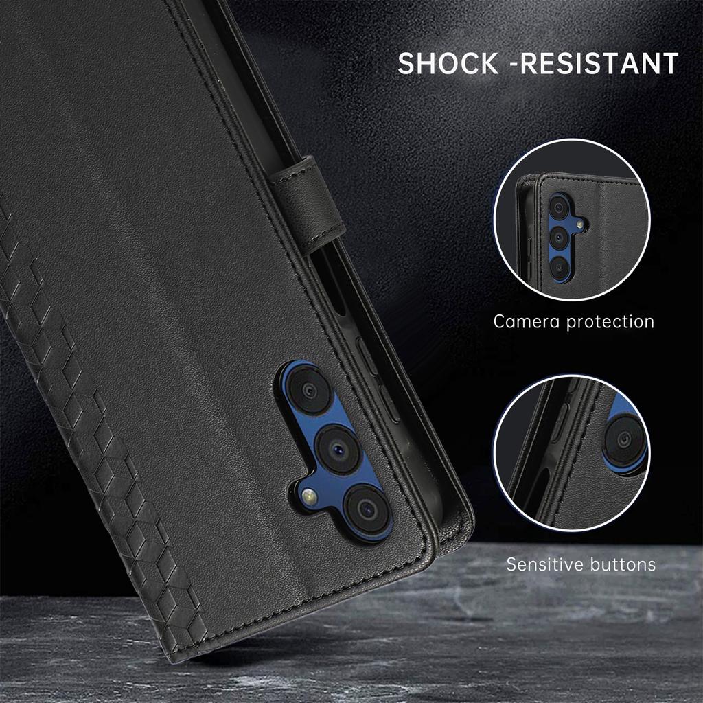 Leather Case For Samsung Galaxy A17/A26 5G/A16 5G/A16 4G 3D Rhombus Grid Imprinted Wallet Phone Cover with Lanyard