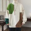 Men's Warm Knitted Winter Turtleneck Sweater - Contrast Design, Long Sleeve