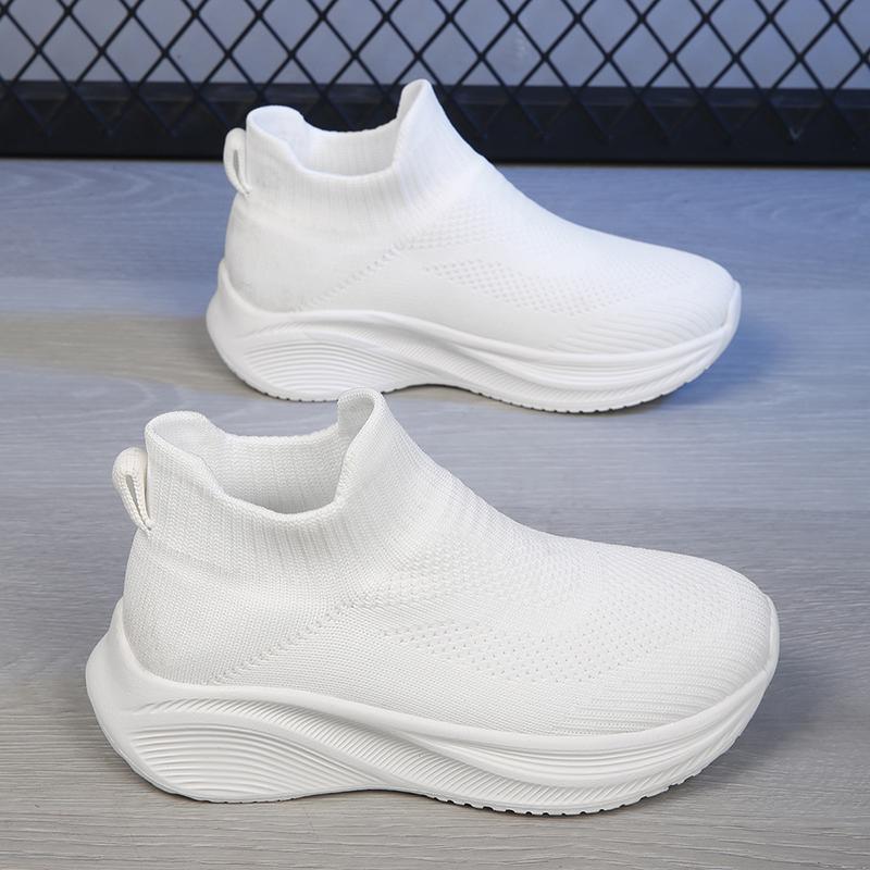 Женские высокие носки, спортивная обувь, однотонные трикотажные рукава, дышащая обувь для ходьбы на открытом воздухе.