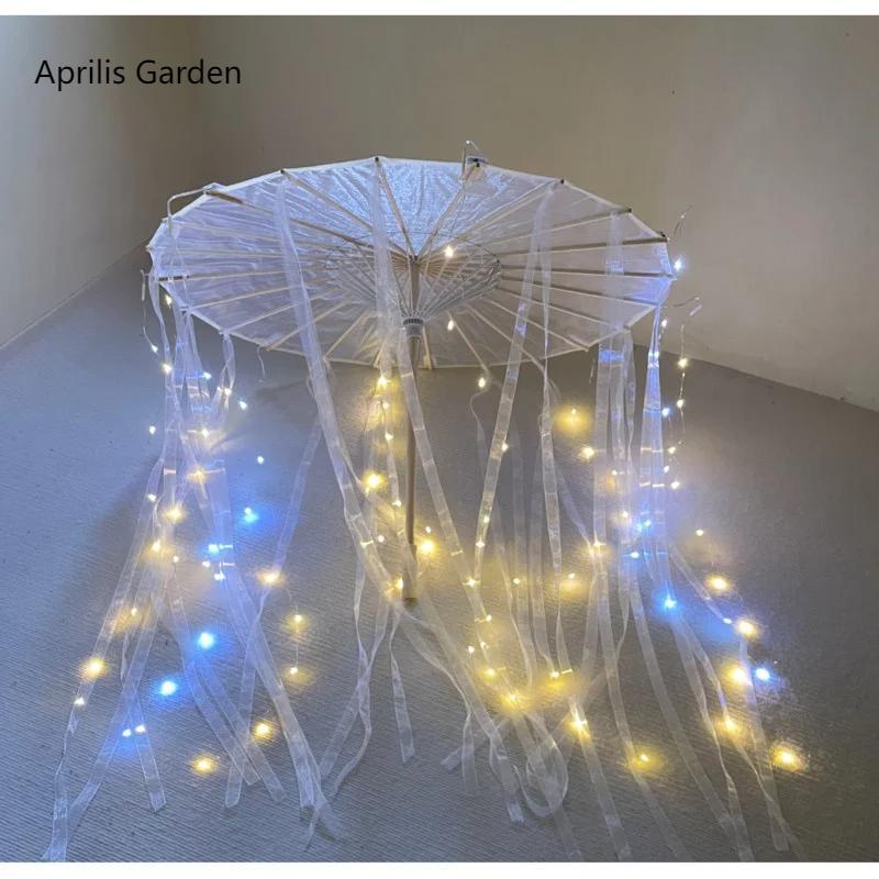 Светодиодная Пряжа Шелковая Ткань Кружево Декоративный Зонт Пляжный Зонт Принцесса Китайский Японский Зонт Драма Ремесло Зонт Косплей