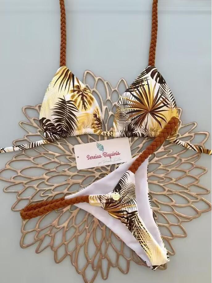 2024 Разноцветный принт Завязывающийся бразильский бикини-стринг