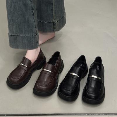 Французские лоферы, маленькие кожаные туфли, весна и осень 2025, новый британский стиль, простые и универсальные, ретро, платформа, увеличивающие рост, одинарные туфли