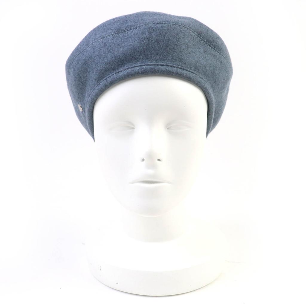 Excellent HERMES beret Saint Honor Serie Metal Lining HPattern Hat Blue gray cashmere 58 Used