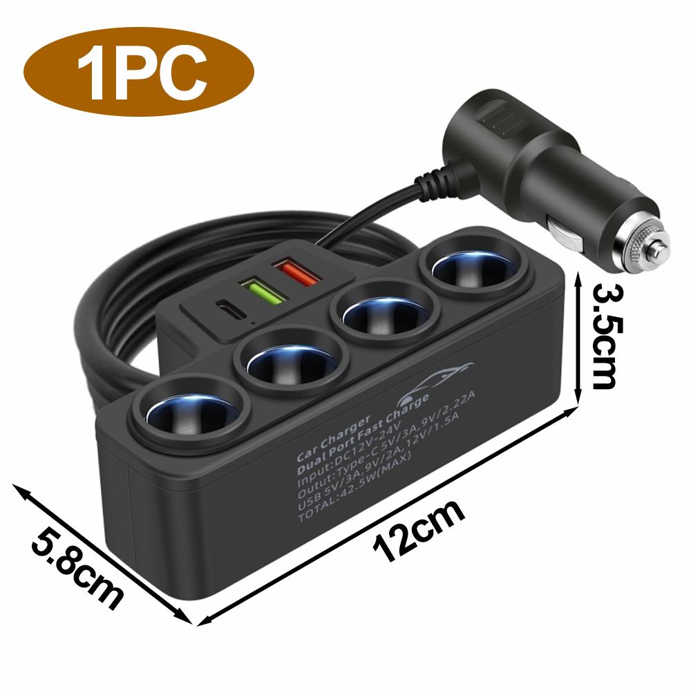 New12V/24V Car Cigarette Lighter Adapter 4-Socket 3.1A Charger Charger USB Car USB+QC3.0+PD3.1A Accessories Port USB 120W