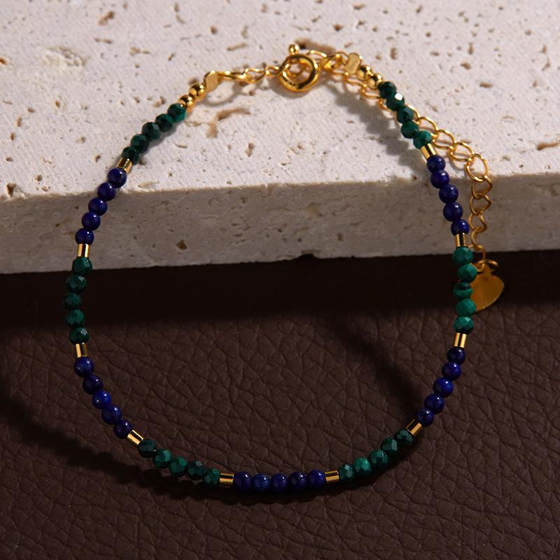 Fashion Color Handmade String S925 Sterling Silver Natural Blue Gold Malachite Nanhong Agate Color Treasure Bracelet Women