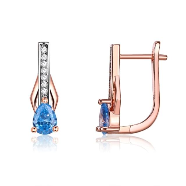 Luxurious Champagne Gold Tone Blue Women Cubic Zircon Stud Earrings Female Giveaway Present Trendy Stylish Engagement Earrings Fine Jewelry