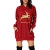 Women's Fashion Christmas Hip Pocket Print Hoodie Fashion Dress