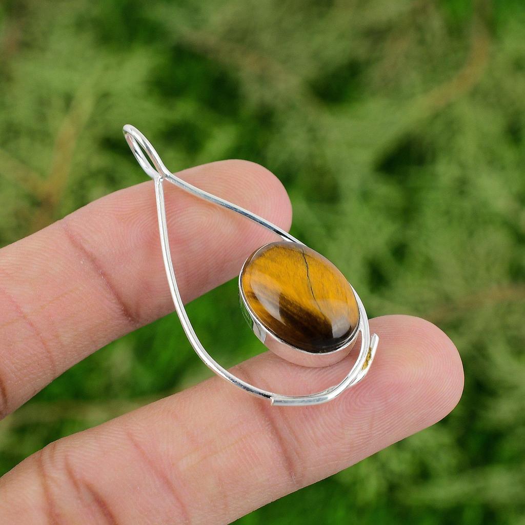 Daughters Day Sale 925 Sterling Silver Tiger's Eye Stone Sister Pendant Jewelry