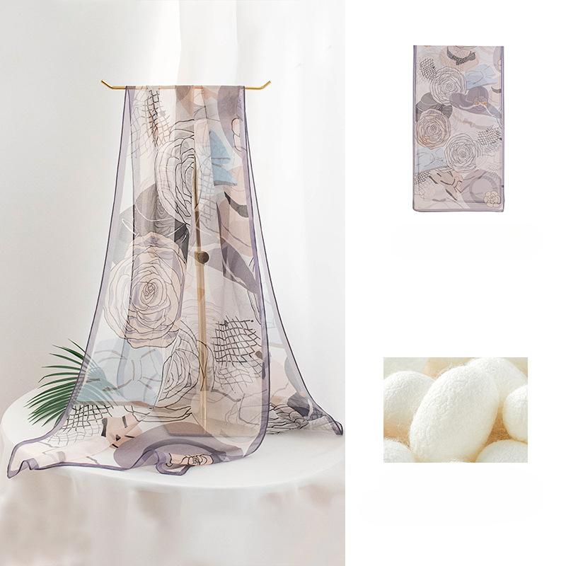 Шелковый шарф Mulberry, тонкий шарф с цветочным принтом в китайском стиле, четыре сезона, высококачественный женский газовый шарф