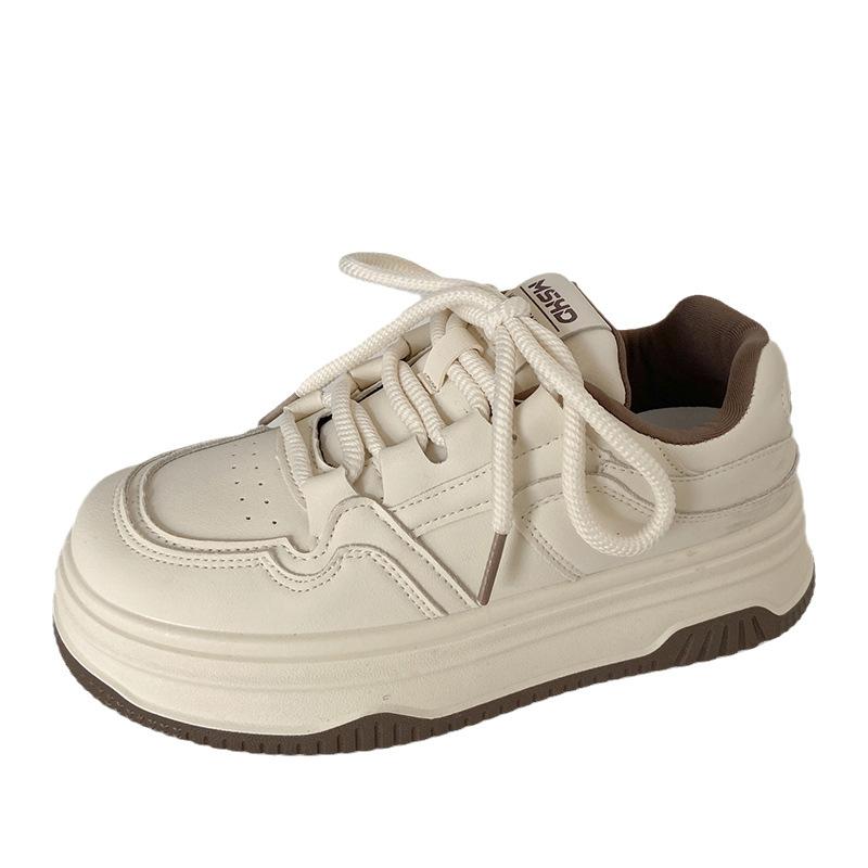 K820 thick-soled round-headed bread shoes women's Hong Kong style retro chic2024 new popular little white shoes Japanese board shoes