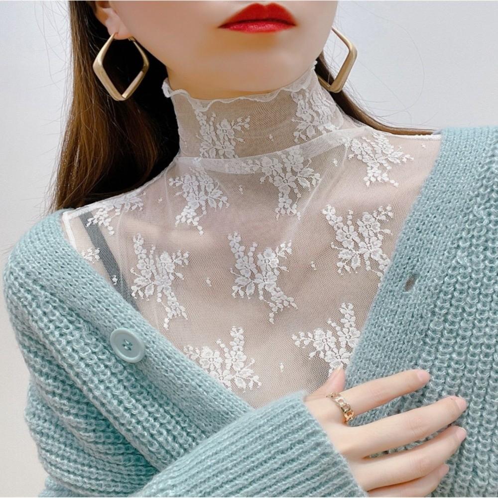 Gauzy Fake Lace Floral Collar Slim Detachable False Collar Mesh Base Layer Top Casual