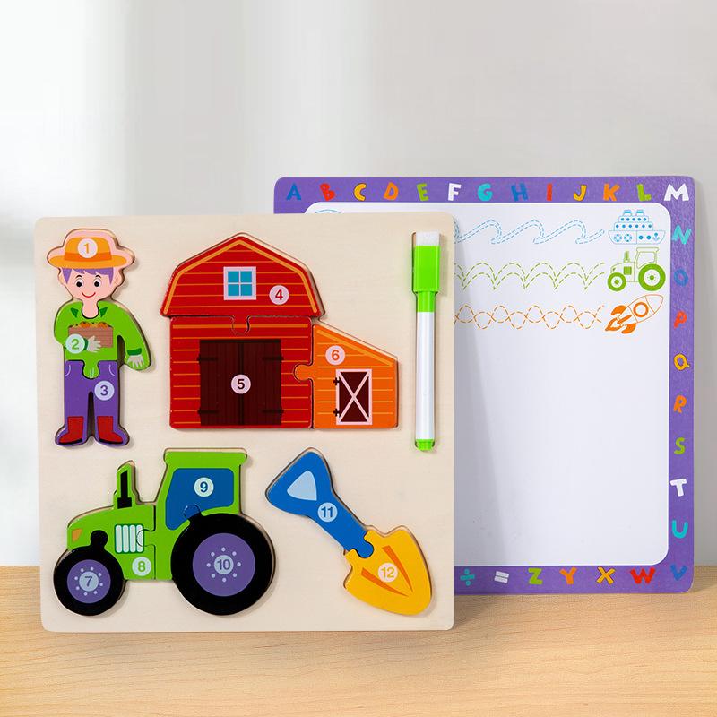 Children'S Early Education Puzzle Two-In-One Character Puzzle Drawing Board Exercise Hand-Eye Coordination Role Cognitive Toy
