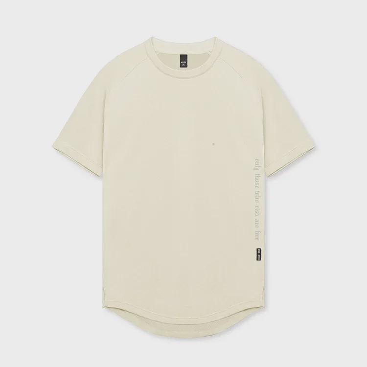 Мужская летняя футболка с коротким рукавом реглан - модный американский молодежный крой с разрезом по низу