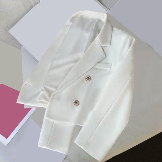 Осенний женский укороченный пиджак с длинными рукавами и лацканами, двубортный однотонный приталенный костюм, пальто, уличная одежда