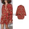 Summer New Product Women's Clothes French Single-Breasted Circular Lower Hem Cotton Printed Lapel Long Shirt 3796544