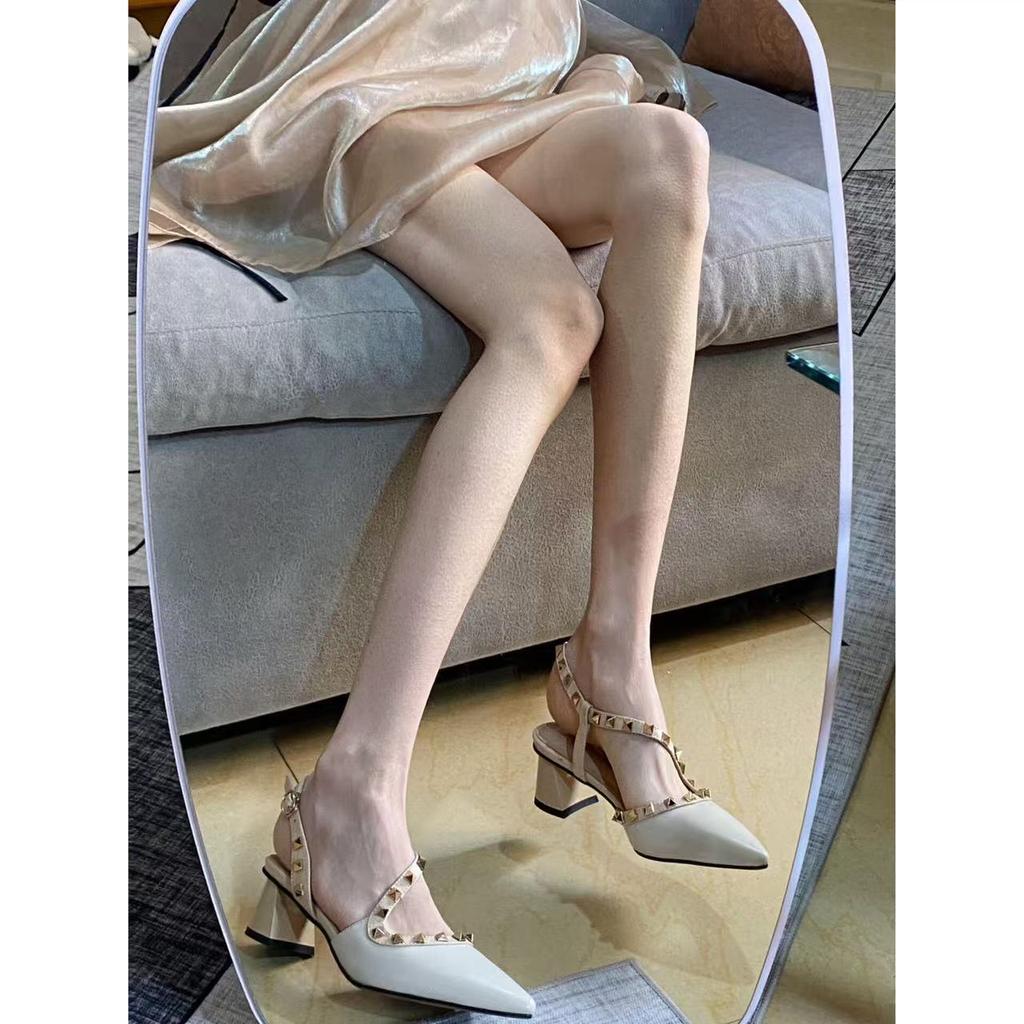 Лето 2025 Новые Французские Туфли-лодочки с Острым Носком на Профессиональном Высоком Каблуке Модные Сандалии на Среднем Каблуке с Носком Нишевая Мода