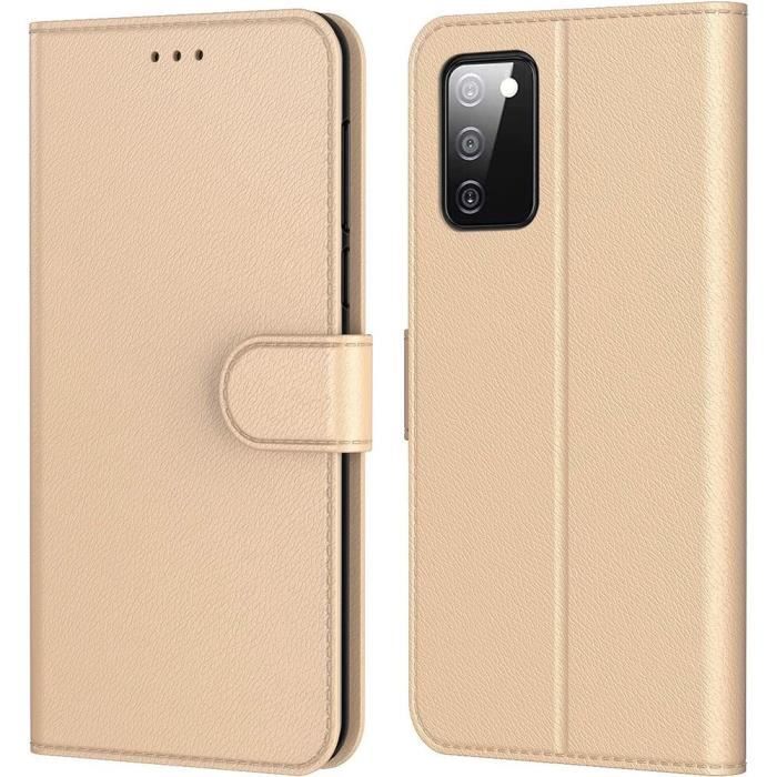 Coque - BOOLING - pour Samsung A03S - Doré - Anti-Choc - Porte-Carte - Effet Cuir Souple