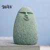 Blue Sandstone Statue Cute Stone Primitive Man Figurine Funny Stoneman Carving Face Home Atmosphere Enhancer Decoration for Garden Decor Fish