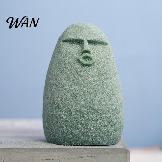 Blue Sandstone Statue Cute Stone Primitive Man Figurine Funny Stoneman Carving Face Home Atmosphere Enhancer Decoration for Garden Decor Fish