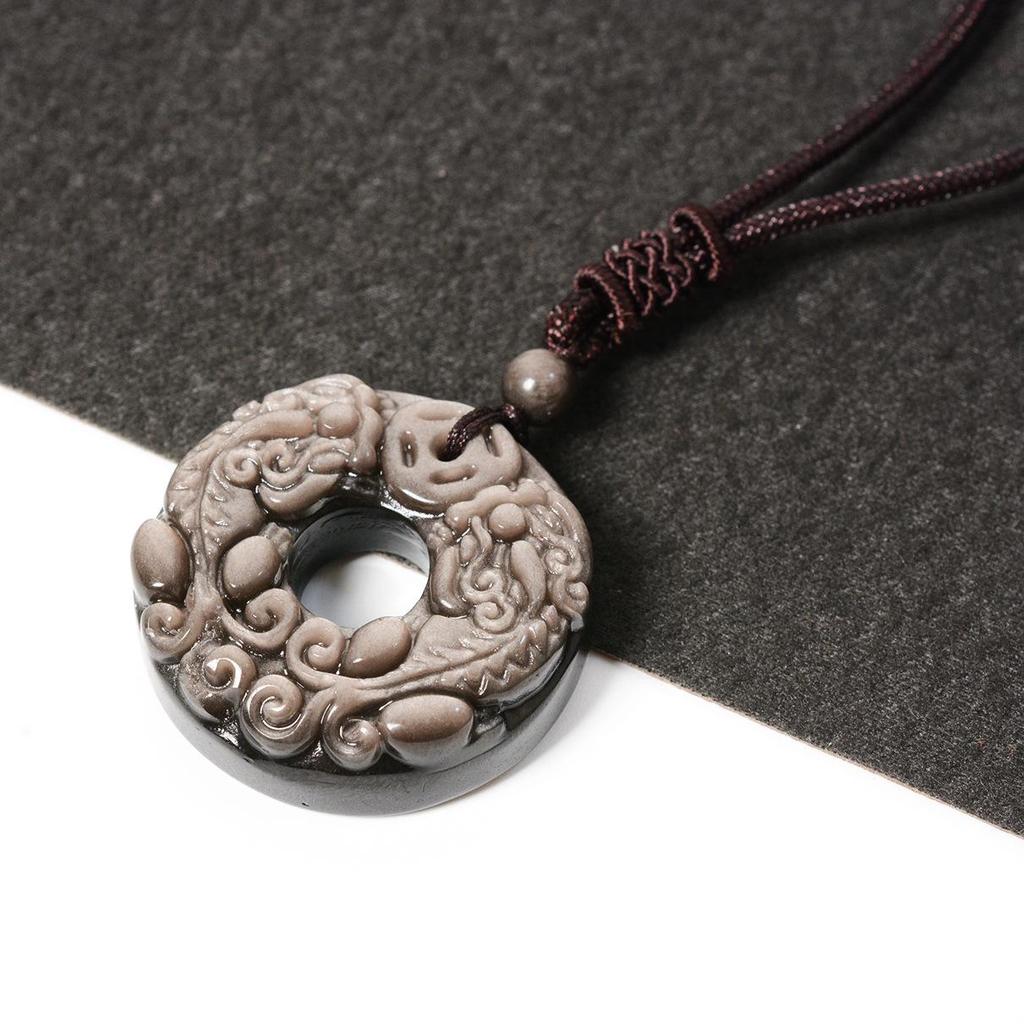 Натуральный Черный Обсидиан Пиксиу Застежка Безопасности Кулон Ожерелье для Мужчин и Женщин