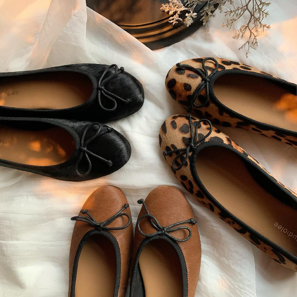 Версия из овчины~ кожаный французский бант леопардовый принт одинарная обувь женская осенняя новая плоские балетки с мелким вырезом туфли Мэри Джейн
