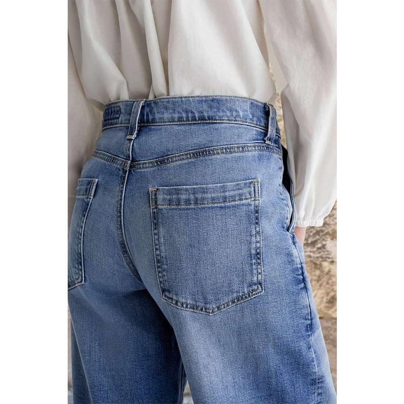 Женские весенние новые ретро-джинсы с широкими штанинами, вышитые эластичные прямые брюки, повседневные брюки