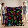 Colorful Skulls and Mushrooms Print Blanket Flannel Blanket for Bedroom, Living Room, Sofa, and Nap Sofas.