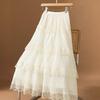 Летняя женская юбка миди А-силуэта с кружевной отделкой в нежном стиле и эластичной талией, 2025