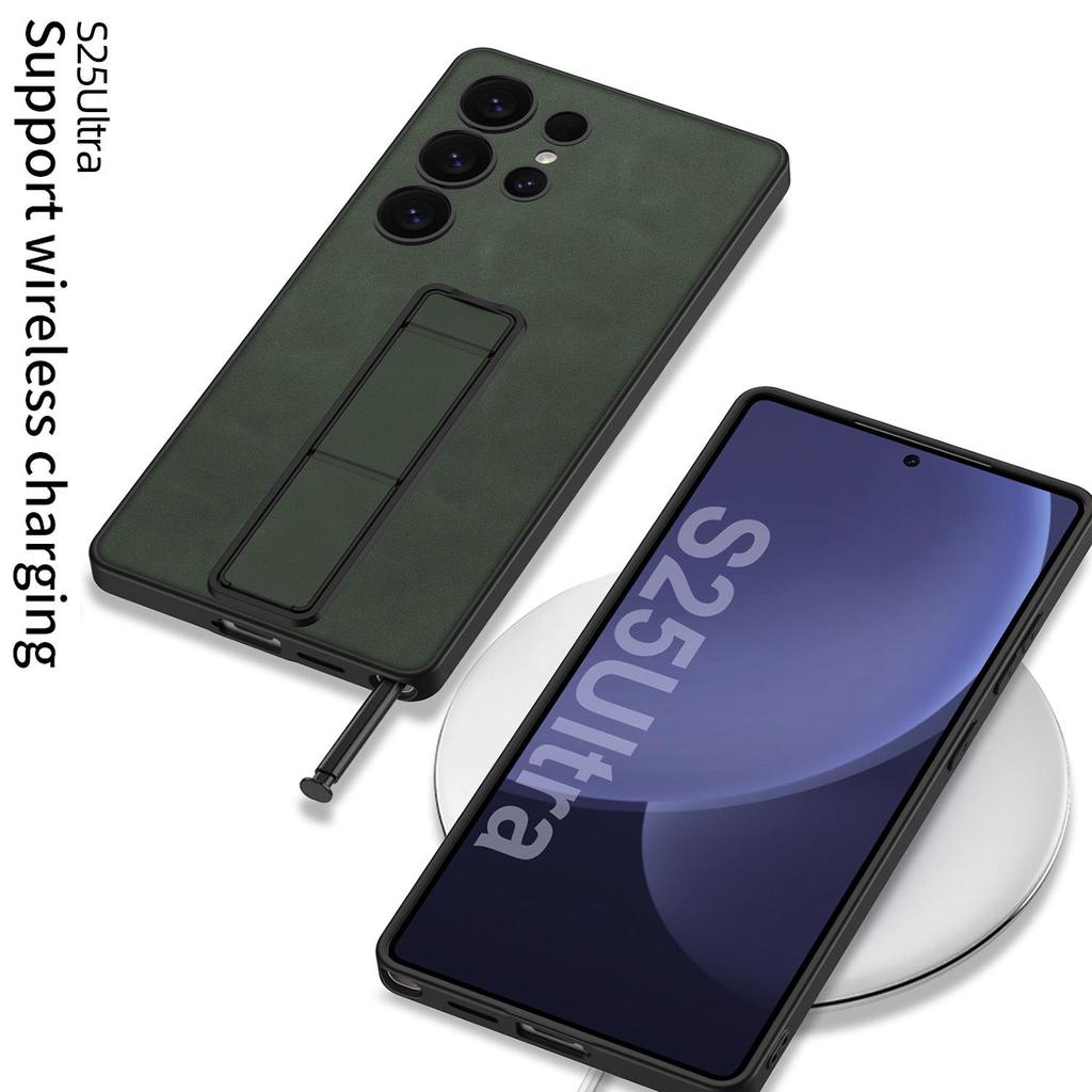 Чехол-подставка Samsung S25 Ultra - Ударопрочный матовый кожаный жесткий чехол