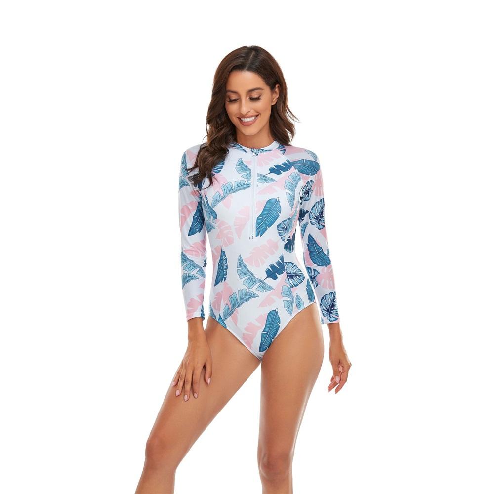 Европа и Соединенные Штаты цельный купальник женский с длинными рукавами спортивный однотонный купальник с расщеплением женская одежда для серфинга