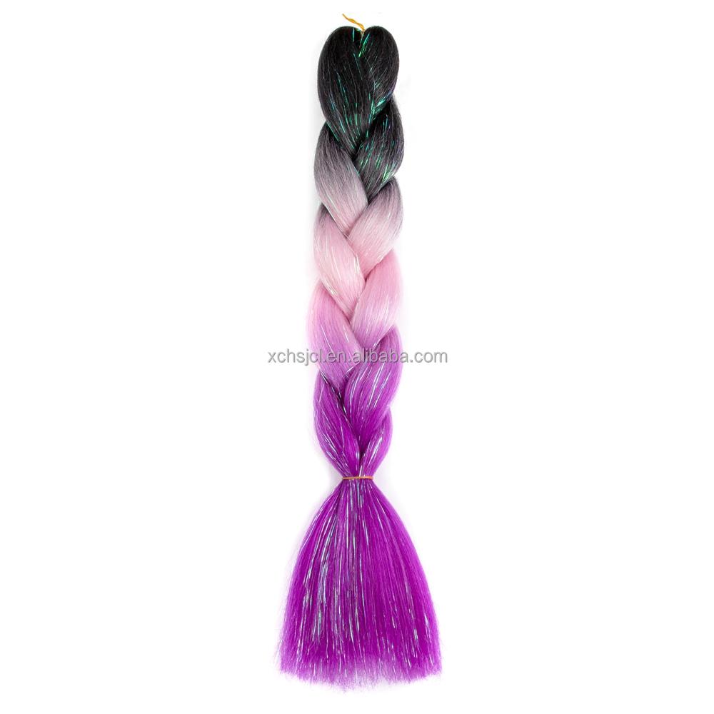 Customized Soft Heat Resistant Fiber Festival Ombre Pure 2 3 4 5 Tone Color Tinsel Glitter Jumbo Braiids