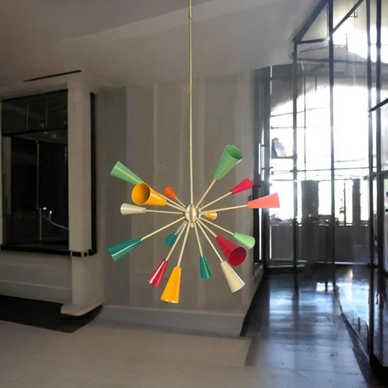 Красочная 16-рожковая итальянская люстра в стиле стилново середины века «Спутник», большая латунная подвесная лампа для гостиной, столовой