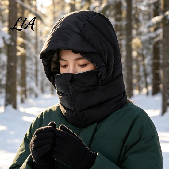 3-in-1 Scarf Mask Hat Women Winter Balaclava Hat, Wind-Resistant Zipper Face for Cold Silk Floss Thermal Weather, Hooded Scraf Outdoor Ski Cycling