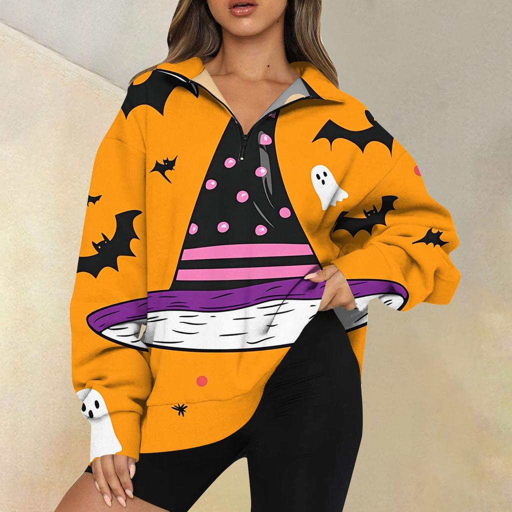 Женская мода повседневная толстовка с длинным рукавом и принтом на молнии с высоким воротом и заниженными плечами