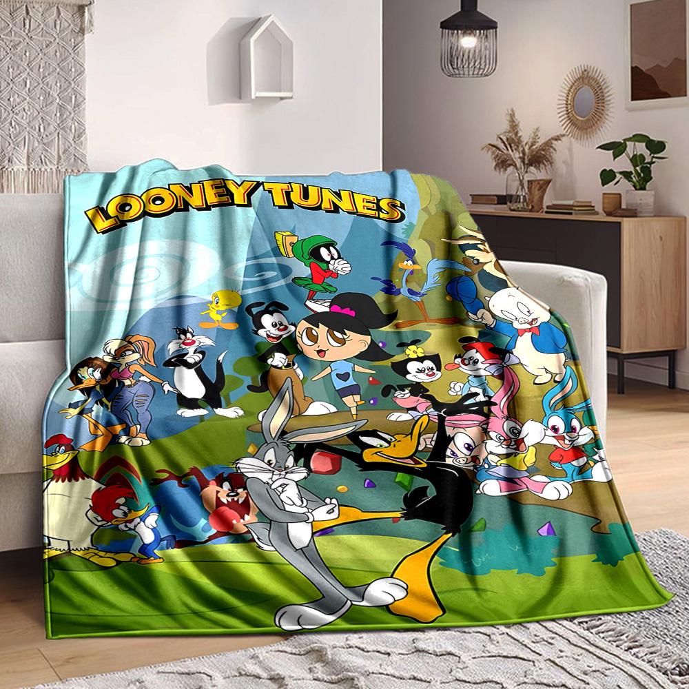 1 шт. Фланелевое покрывало Looney Tunes с изображением мультяшных персонажей - Легкое, мягкое, теплое, всесезонное покрывало для дивана, кровати, путешествий, кемпинга L1029201