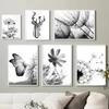 Black and White Flower Plant Picture Canvas Painting Wall Art Dandelion Butterfly Poster and Print for Modern Design Home Decor