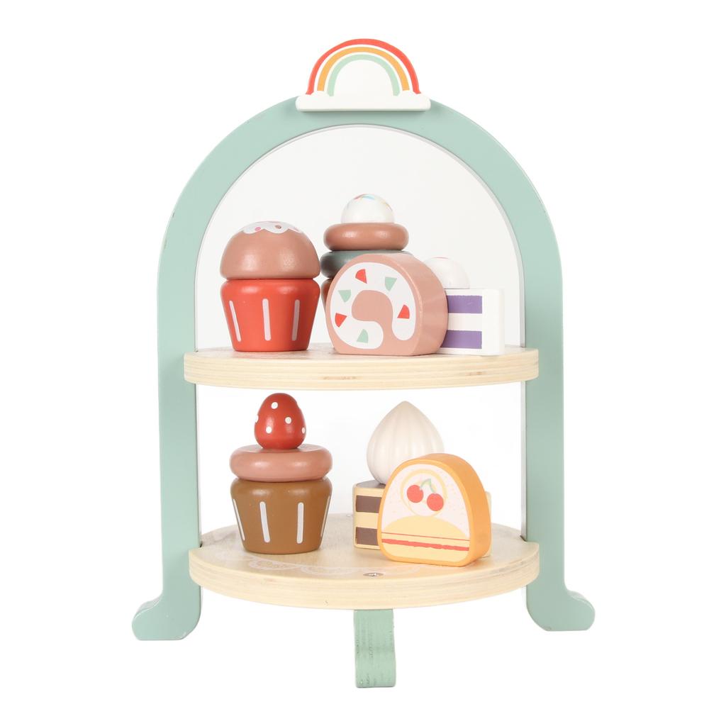 Wooden Afternoon Tea Toys Cake and Pastry Tower Toy Two Tier Dessert Treats Toys for Parent