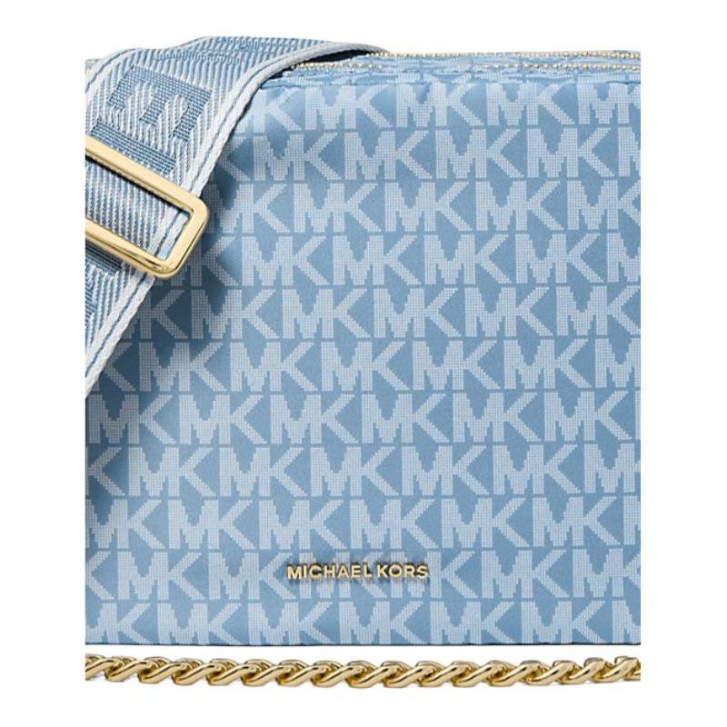 MICHAEL KORS Bryant Letter Logo Printed Shoulder Strap Adjustable and Removable Coated Canvas Camera Bag Crossbody Medium Women's Blue