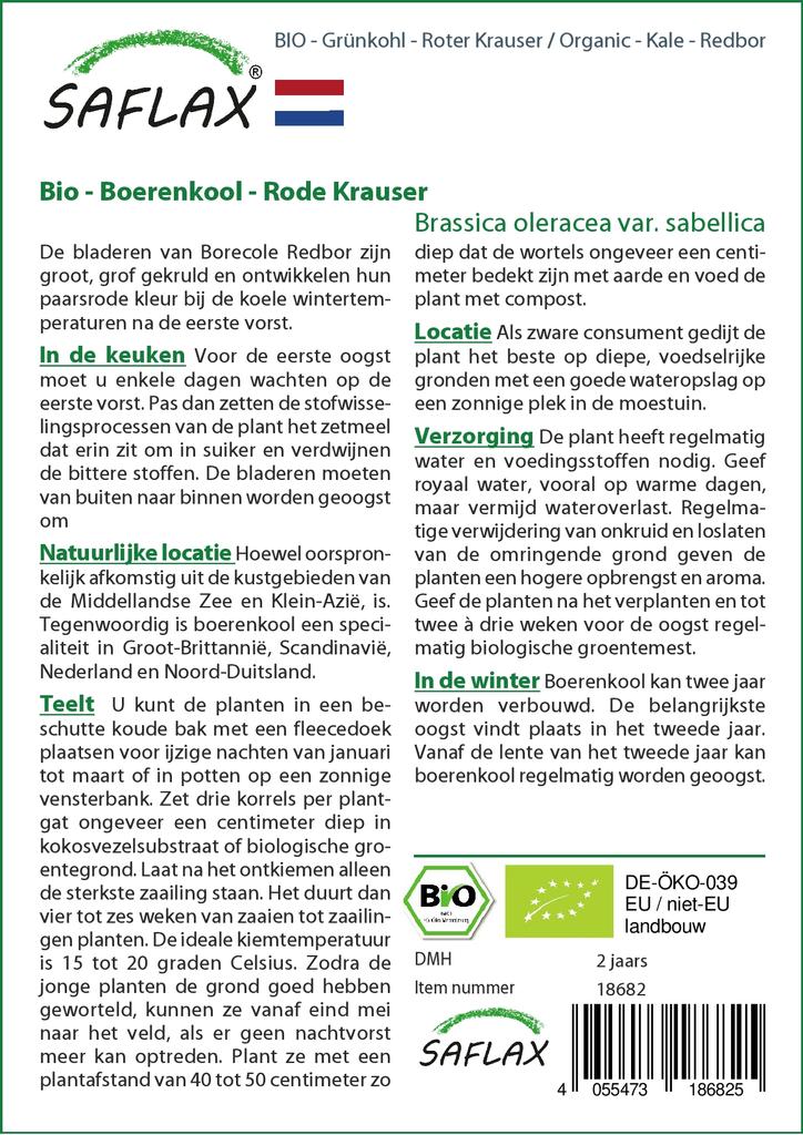 SAFLAX Garden in the Bag - Organic - Капуста - Redbor - 50 семян - С субстратом в подходящем стоячем пакете - Brassica oleracea