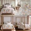 Floral Dusty Rose Quilt Set - Twin Size with Standard Sham - Ochre, Blue, Green, Brown Tones - Bedding Ensemble