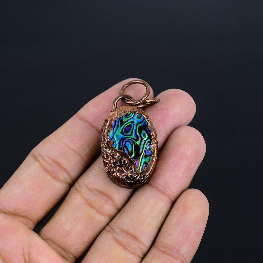 Подвеска из меди с гальваническим покрытием раковиной абалона, Ювелирные изделия с подвеской из драгоценного камня ручной работы, Подарки для жены, Совершенно новая подвеска