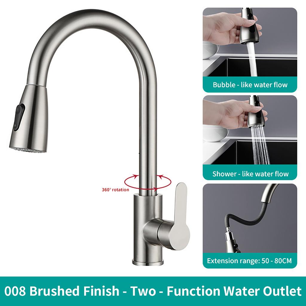 Stainless Steel Pull-out Kitchen Faucet with 360° Rotating Bubbling Water + Shower Dual Outlet Mode (brushed/black Available)