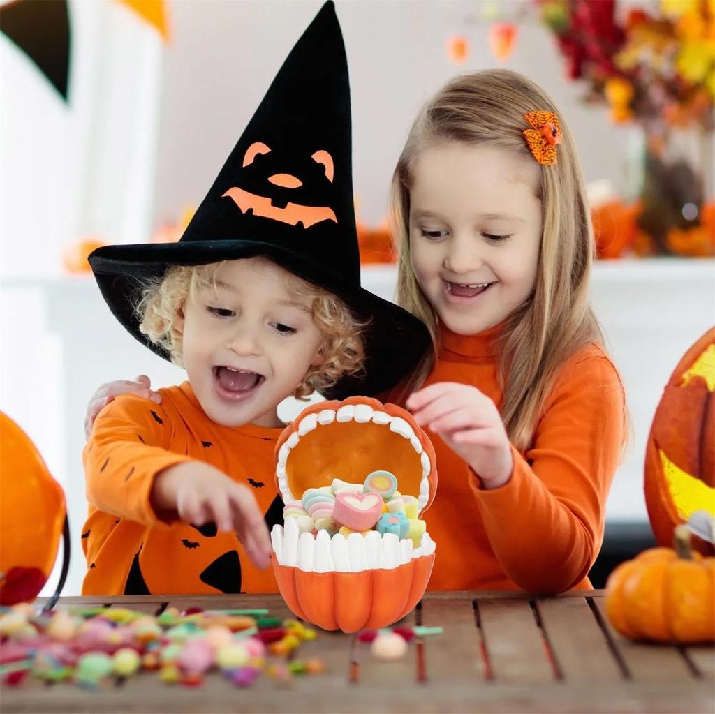 Candy Box - Halloween Candy Container, Decorative Storage Box | Bright Orange Festive Design, Easy Open Lid With Handle, Perfect For Kids Party Favors