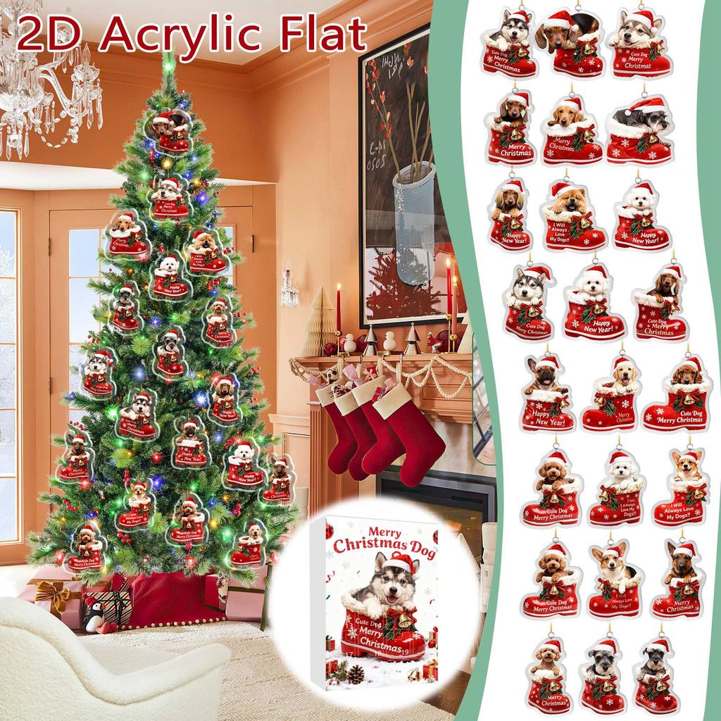 Рождественский адвент-календарь для собак 24 рождественских украшения на собачью тематику Праздничный календарь обратного отсчета Собаки в красных ботинках Идеально для любителей домашних животных, владельцев домашних животных